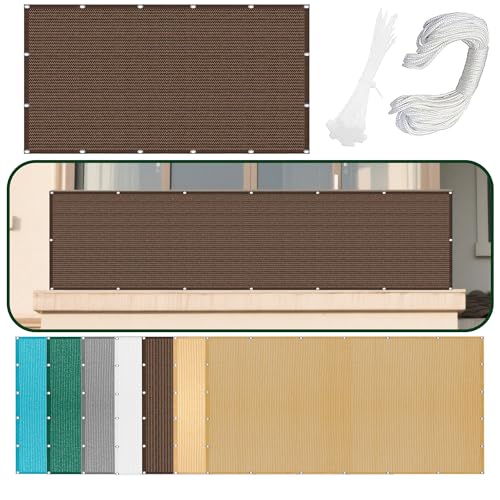 Sonnensegel Balkon 210 x 590 cm Rechteckig Atmungsaktiv 98% UV Schutz Terrassendach Sichtschutz mit Ösen Segeltuch 4 × 1.5 M Seile für Patio Hinterhof Rasengarten, braun von HOUXINZ