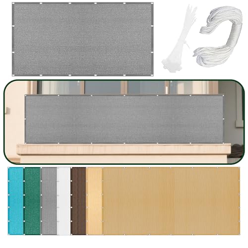 Sonnensegel Balkon 360 x 650 cm Rechteckig Atmungsaktiv 98% UV Schutz Terrassendach Sichtschutz mit Ösen Segeltuch 4 × 1.5 M Seile für Patio Hinterhof Rasengarten, Hellgrau von HOUXINZ