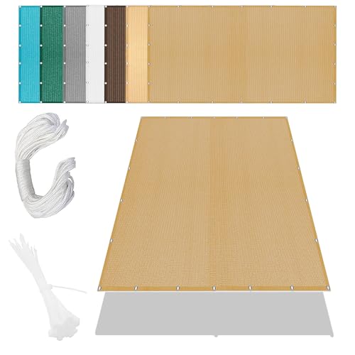 Sonnensegel Rechteckig mit Ösen 525 x 579 cm Rechteckig Atmungsaktiv 98% UV Schutz Segeltuch mit Ösen Ohne Bohren mit Seil für Außenbereich Garten, Sandgelb von HOUXINZ