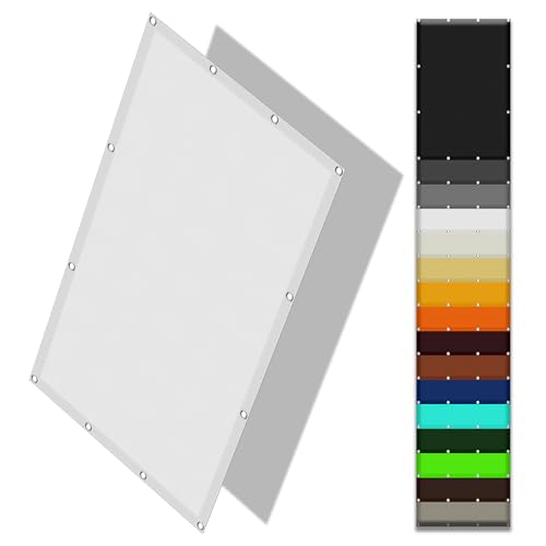 Sonnensegel mit Ösen 190 x 800 cm Rechteckig Wasserdicht 98% UV Schutz Sichtschutz Balkon mit Ösen Segeltuch 4 × 1.5 M Seile für Terrasse Garten, Weiß von HOUXINZ