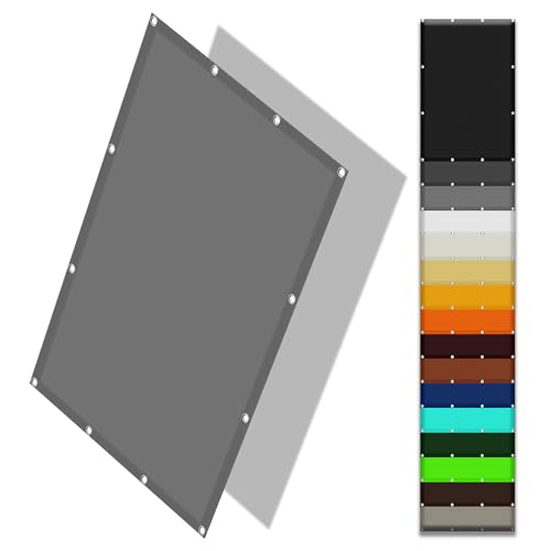 Sonnensegel mit Ösen 85 x 700 cm Rechteckig Wasserdicht 98% UV Schutz Sichtschutz Balkon mit Ösen Segeltuch 4 × 1.5 M Seile für Terrasse Garten, Hellgrau von HOUXINZ