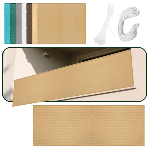 Sonnensegel mit Ösen Nach Maß 100 x 120 cm Rechteckig Atmungsaktiv 98% UV Schutz Schattenstoffabdeckung Gartenmasche mit Ösen Ohne Bohren mit Seil für Garten Terrasse, Sandgelb von HOUXINZ