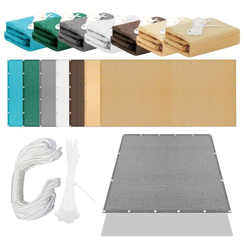 Sonnensegel mit Ösen Nach Maß 180 x 200 cm Rechteckig Atmungsaktiv 98% UV Schutz Schattenstoffabdeckung Gartenmasche mit Ösen Ohne Bohren mit Seil für Garten Terrasse, Hellgrau von HOUXINZ