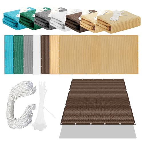 Sonnensegel mit Ösen Nach Maß 180 x 470 cm Rechteckig Atmungsaktiv 98% UV Schutz Schattenstoffabdeckung Gartenmasche mit Ösen Ohne Bohren mit Seil für Garten Terrasse, braun von HOUXINZ
