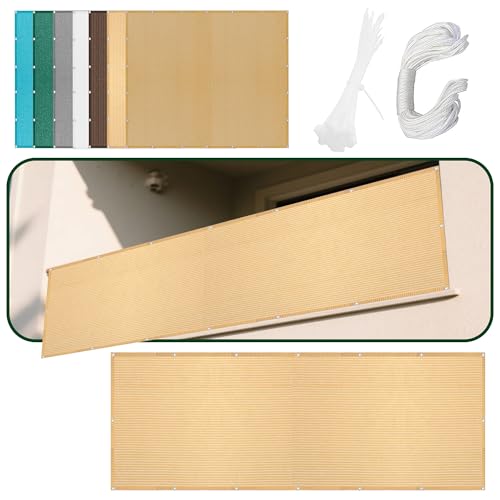 Sonnensegel mit Ösen Nach Maß 350 x 470 cm Rechteckig Atmungsaktiv 98% UV Schutz Schattenstoffabdeckung Gartenmasche mit Ösen Ohne Bohren mit Seil für Garten Terrasse, Creme Farben von HOUXINZ