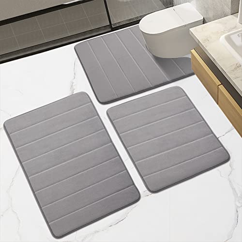 Badematte Rutschfest Badezimmerteppich Set 3 teilig Memoryschaum Badteppich Super Weicher Saugfähiger Waschbar Fussmatte Badvorleger für Badezimmer Wohnzimmer(Hellgrau,43 X 60+U50 X 60+50 X 80cm) von HOUYOMICS