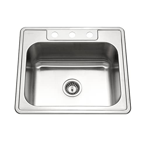 Houzer 2522-8BS3-1 Glowtone Series Topmount Stainless Steel 3-Hole Single Bowl Kitchen Sink, 8-Inch Deep von HOUZER