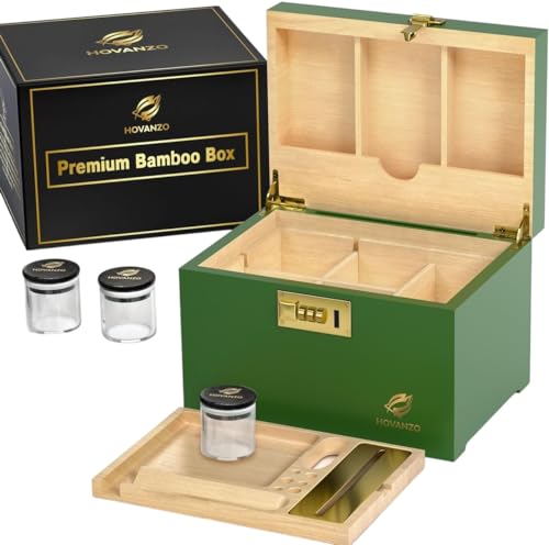 Premium Große Aufbewahrungsbox,Geruchsdichte Aufbewahrungsbox mit Rolltablett,Aufbewahrungsbox Set mit Zahlenschloss,Geruchsdichter Behälter mit Zubehör (Grün) von HOVANZO