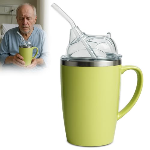 HOVCEH 350ml Becher für ältere Menschen, 3-in-1 Auslaufsichere Becher für Ältere Menschen mit 30cm Stroh, Dysphagie-Tassen aus Edelstahl für Erwachsene mit Behinderungen und ältere Menschent HOVCEH 350ml Becher für ältere Menschen, 3-in-1 Auslaufsichere Becher für Ältere Menschen mit 30cm Stroh, Dysphagie-Tassen aus Edelstahl für Erwachsene mit Behinderungen und ältere Menschent von HOVCEH