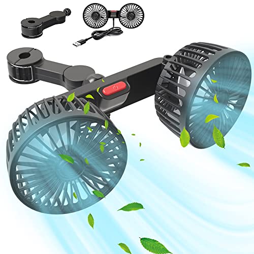 HOVCEH Auto Ventilator USB, Ventilator Auto Rücksitz, Autositzventilator, Doppelkopf Auto Ventilator, Doppellüfter Auto Leise mit 3 Geschwindigkeiten & 360°Drehung für Autositz Kopfstütze von HOVCEH