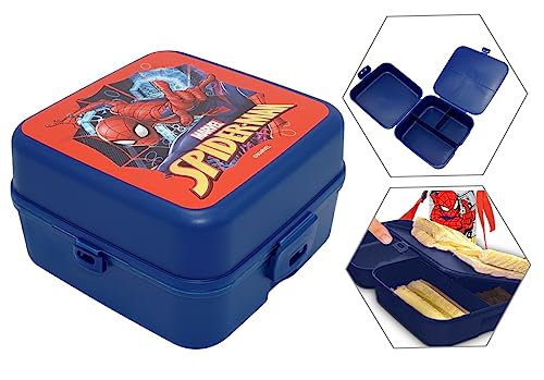 HOVUK Spiderman Lunchbox 14 cm, 3 Fächer, Sandwich-Box, Lebensmittel-Aufbewahrungsbox für Kinder, Lunch-Behälter, Geschenk für Schule oder Picknick ab 3 Jahren von HOVUK