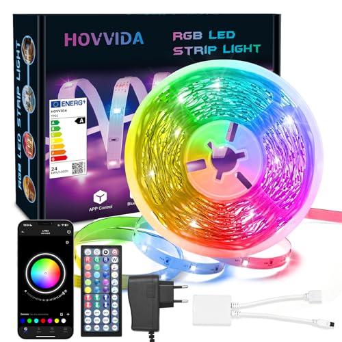 HOVVIDA LED Strip 10M, 1x10M, 24 LEDs/Meter, 24V RGB LED Streifen, 240 LED, APP und Fernbedienung, Musiksynchronisierung, Timing-Modus, für Zimmer, Schlafzimmer, Spielzimmer, Party, Festival von HOVVIDA