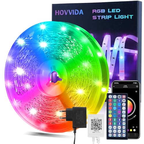 HOVVIDA LED Strip 15M, 1 Rolle, 30 LEDs/Meter, RGB 5050 LED Streifen, 450 LED, APP und Fernbedienung, Musikmodus, Timing-Modus, LED für Zimmer, Wohnzimmer, Küche, Schlafzimmer, Bar, Party von HOVVIDA