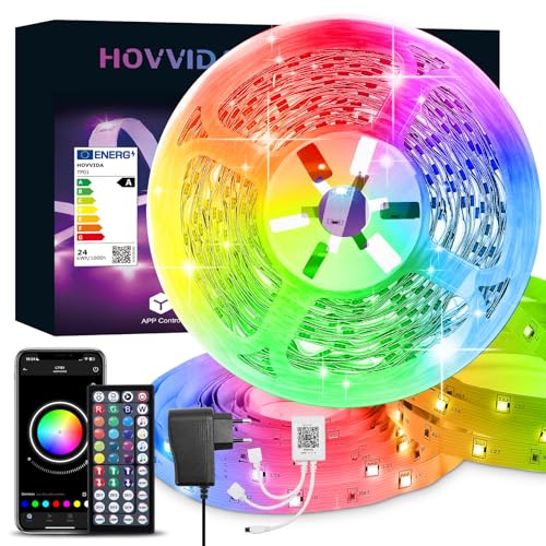 HOVVIDA LED Strip 15M, 1x15M, 24 LEDs/Meter, 24V RGB LED Streifen, 360 LED, APP und Fernbedienung, Musiksynchronisierung, Timing-Modus, für Zimmer, Schlafzimmer, Spielzimmer, Party, Festival von HOVVIDA