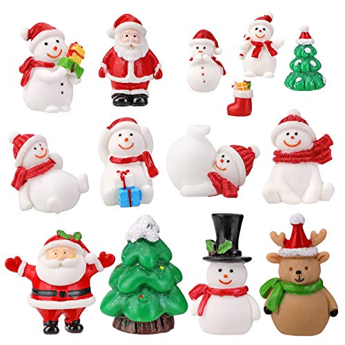 14 Stück Weihnachtsdeko Figuren Harz Miniatur Garten Deko Weihnachten Mini Ornamente Set für Fee Garten Bonsai Puppenhaus Zuhause Tischdeko DIY Zubehör Schneemann Weihnachtsmann Baum zum Schneekugeln von HOWAF