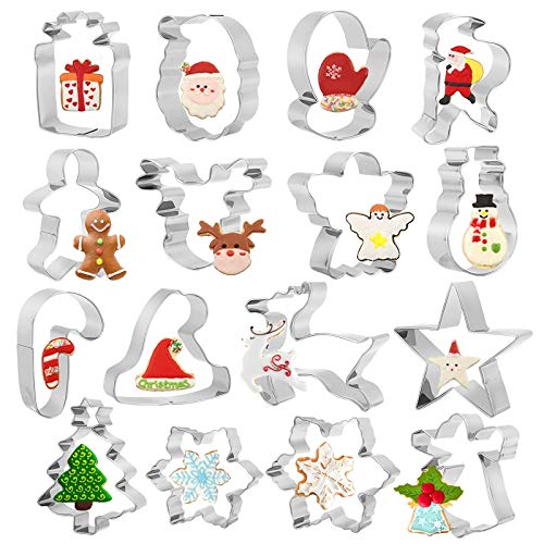 HOWAF 16pcs Weihnachten Ausstechformen Set für Kinder Erwachsene Edelstahl Keksausstecher für Basteln Keks Gingersnap Sugarcoat Gebäck, Rentier Schneeflocke Weihnachtsmann Weihnachtsbaum Schneemann von HOWAF