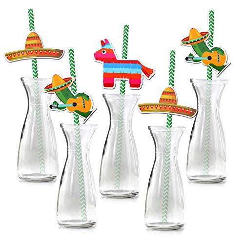 HOWAF 36x Papier Trinken Einweg Strohhalme, mexikanische Fiesta Hochzeit Party Geburtstag Strohhalme Trinkhalme Kuchen Dekoration Topper und Candy Bar Zubehör Stiele Papier Pappgeschirr Straws von HOWAF