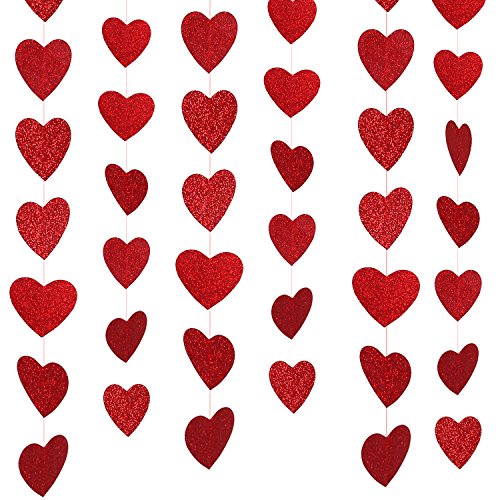 HOWAF 6-teilig Herz Girlande Rot Herz Deko Girlande Hängedeko für Wand Fenster Tür Valentinstag Deko Heiratsantrag Deko Hochzeit Antrag Deko Romantisch deko von HOWAF