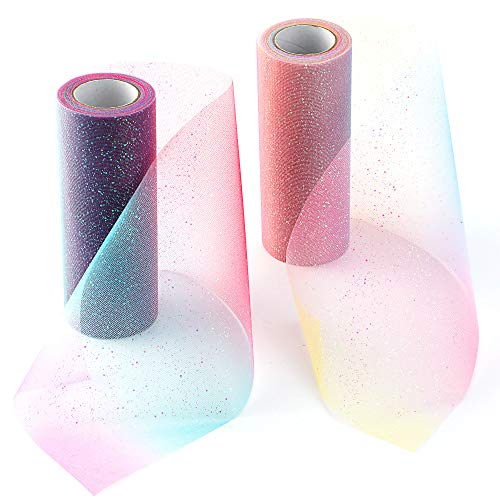 HOWAF 6 ’’ x 10 Yards / 30FT Regenbogen Glitter Tüll Rollen Stoff Tutu Ballettrock Tischläufer Tischband Tüllnetz für Hochzeit Party Bankett Deko Handwerk Hochzeit Tischedeko Geschenk Bogen Tüllband von HOWAF