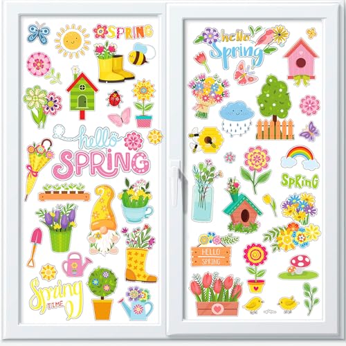 HOWAF 8 Blatt Fensterbilder Frühling Selbstklebend, Fensterbilder Blumen Schmetterling Fensterbilder Selbstklebend Wiederverwendbare Fensteraufkleber Fensterbilder Kinder für Fensterdeko Frühling von HOWAF