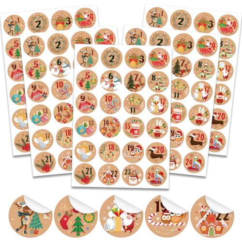 HOWAF 8 Bögen Adventskalender Aufkleber Zahlen 1-24 Aufkleber, Kraft Adventskalender Zahlen Sticker für Kalender zum Selber Basteln für Weihnachten, Adventskalenderzahlen Etiketten Selbstklebend HOWAF 8 Bögen Adventskalender Aufkleber Zahlen 1-24 Aufkleber, Kraft Adventskalender Zahlen Sticker für Kalender zum Selber Basteln für Weihnachten, Adventskalenderzahlen Etiketten Selbstklebend von HOWAF