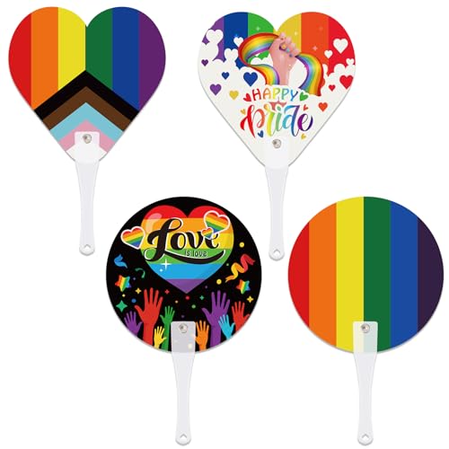 HOWAF 8 Stück Fächer Gay Pride Accessories Handfächer Klein, Herzform Runder Pride Flag LGBTQ Flagge Fecher Damen Herren Regenbogenfahne Progress pride flag Fächer Bunt LGBTQ Accessoires Pride Zubeh?r von HOWAF