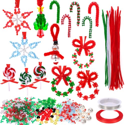 HOWAF Basteln Weihnachten Kinder, Weihnachtsperlen Kunststoff Tri Perlen Pfeifenreiniger Chenille Stiel Weihnachtskranz Schneeflocke Weihnachtsanhänger Weihnachtsbaumschmuck Supplies Kids Girls Adults von HOWAF