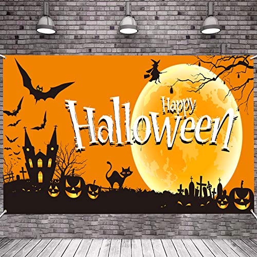 HOWAF Große Halloween Banner für Halloween Dekorationen Halloween Stoff Banner für Drinnen Draußen Deko Halloween Photo Booth Hintergrund, 180 * 95 cm von HOWAF