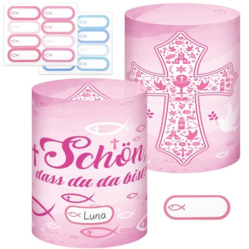 HOWAF Windlicht Tischdeko Geburtstag Deko, Windlicht Kommunion Konfirmation Taufe Ostern Deko, Schön DASS Du Da Bist Geeignet für Teelichter oder Kerzen (Kommunion-Rosa) von HOWAF