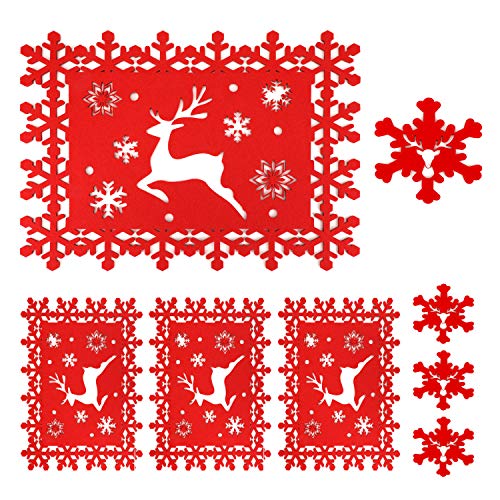 HOWAF Tischset Weihnachten Platzset abwaschbar aus Filz 8er Set, Rot Rentier Motiv Tischuntersetzer, 4 Platzdeckchen Weihnachten 34x26cm + 4 Filzuntersetzer für Weihnachts Tischdeko Weihnachten von HOWAF