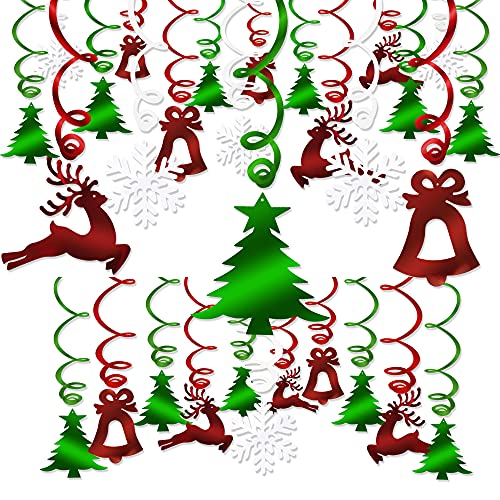 HOWAF Weihnachten Deko Deckenhänger Spiral Girlanden mit Weihnachtsbaum Bell Rentier Schneeflockendekoration zum Aufhängen, 30 teilige Set von HOWAF