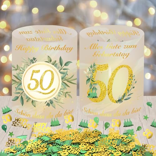 HOWAF Windlicht Tischdeko Geburtstag Deko, Windlicht Kommunion Konfirmation Taufe Ostern Deko, Schön DASS Du Da Bist Geeignet für Teelichter oder Kerzen (50 Geburtstag) von HOWAF