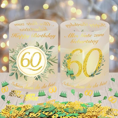 HOWAF Windlicht Tischdeko Geburtstag Deko, Windlicht Kommunion Konfirmation Taufe Ostern Deko, Schön DASS Du Da Bist Geeignet für Teelichter oder Kerzen (60 Geburtstag) von HOWAF