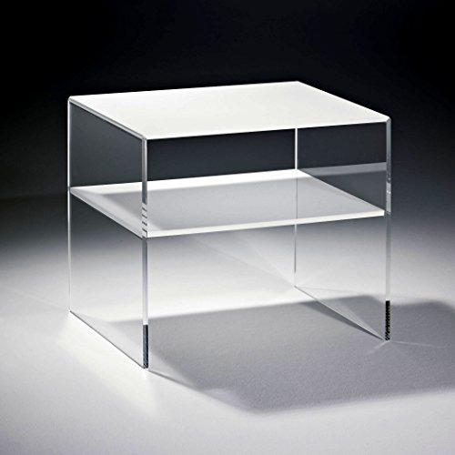 HOWE-Deko Hochwertiger Acryl-Glas Beistelltisch/Nachttisch mit 1 Fach, Tischplatte und Unterboden weiß, Seiten klar, 56 x 50 cm, H 48 cm, Acryl-Glas-Stärke 8 mm von HOWE-Deko