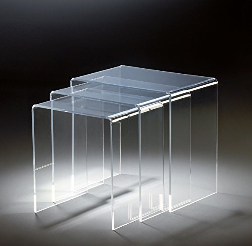 HOWE-Deko Hochwertiger Acryl-Glas Dreisatztisch, klar, 44 x 29,5 cm, H 42,5 cm und 39 x 29,5 cm, H 40,5 cm und 34 x 29,5 cm, H 38,5 cm, Acryl-Glas-Stärke 8 mm von HOWE-Deko