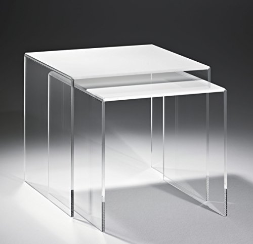 HOWE-Deko Hochwertiger Acryl-Glas Zweisatztisch, klar/weiß, 40 x 33 cm, H 36 cm und 33 x 33 cm, H 33 cm, Acryl-Glas-Stärke 8 mm von HOWE-Deko