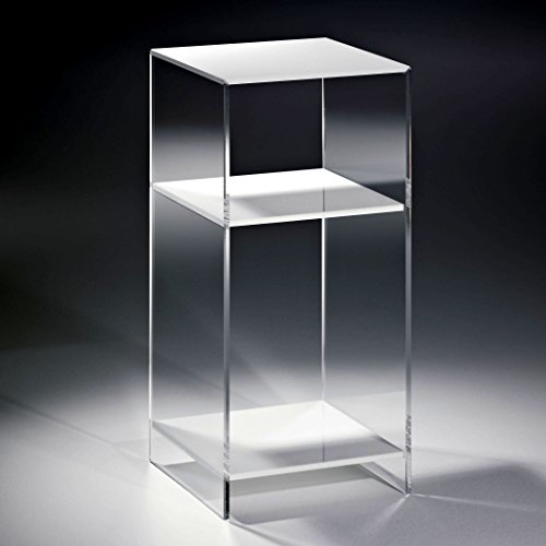 HOWE-Deko Hochwertiges Acryl-Glas Standregal, Konsole mit 2 Fächern, Regalböden weiß, Seiten klar, 25 x 25 cm, H 55 cm, Acryl-Glas-Stärke 8 mm von HOWE-Deko