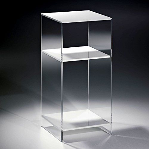 HOWE-Deko Hochwertiges Acryl-Glas Standregal, Konsole mit 2 Fächern, Regalböden weiß, Seiten klar, 25 x 25 cm, H 65 cm, Acryl-Glas-Stärke 8 mm von HOWE-Deko