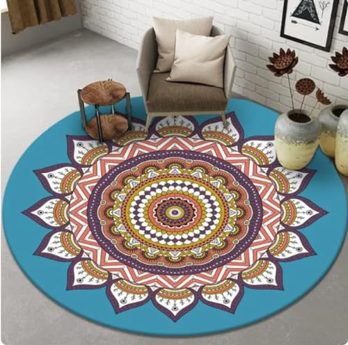 HOWENG Runde Yoga Meditation Matte, Mandala Boho Teppich, Psychedelic Floral Room Dekorative Fußmatten Sofa Stuhl Matte 160cm von HOWENG
