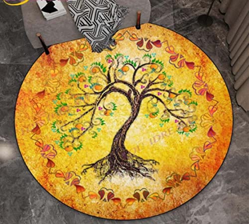 HOWENG Runde Yoga Meditation Teppich mit Chakra Blume des Lebens Bereich Teppiche für Yggdrasil Reiki Mandala Fußmatten 100cm von HOWENG