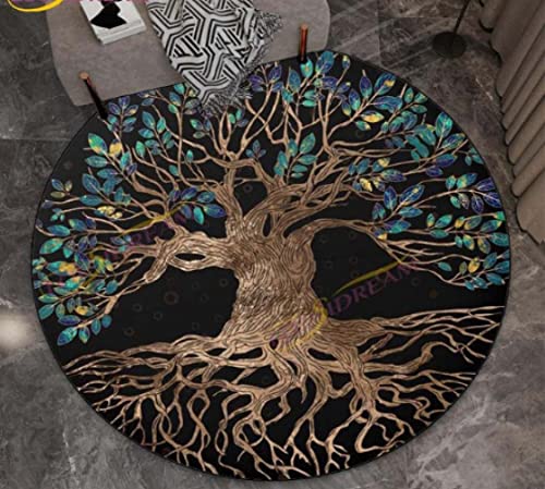 HOWENG Runde Yoga Meditation Teppich mit Chakra Blume des Lebens Bereich Teppiche für Yggdrasil Reiki Mandala Fußmatten 200cm von HOWENG