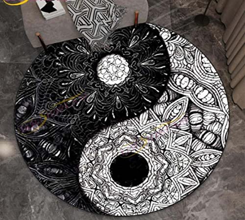 HOWENG Runde Yoga Meditation Teppich mit Chakra Blume des Lebens Bereich Teppiche für Yggdrasil Reiki Mandala Fußmatten 60cm von HOWENG