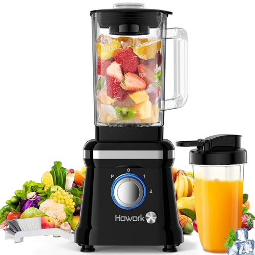 Howork Standmixer Hochleistungsmixer 1200W Mixer Smoothie Maker 1.6L Standmixer Glas, 2 Geschwindigkeitsstufen + Impulsfunktion, 6 Messer aus Edelstah mit 400ml Reisebecher und Bürste von HOWORK