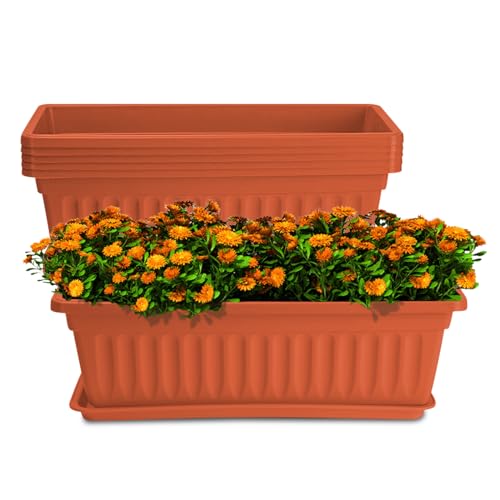 HOXHA Blumenkasten für Blumenkasten, 43,2 cm, Kunststoff, mit Tablett, rechteckige Blumentöpfe für Innen- und Außenbereich, für Fensterbank, Terrasse, Veranda, Garten, Balkon, 6 Stück von HOXHA