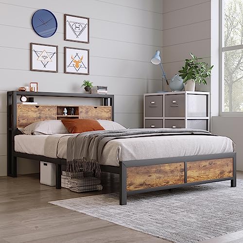 HOXINBLY Bett 140x200 mit Stauraum Kopfteil, Metallbett 140x200 cm mit Metall Lattenrost, Doppelbett Stauraumbett Jugendbett Bettgestell Schwarz(Ohne Matratze) von HOXINBLY