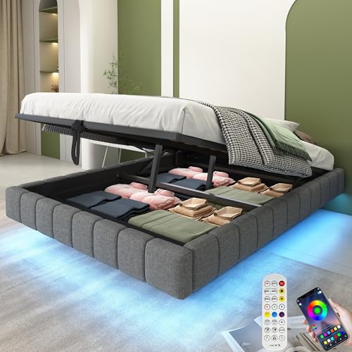 HOXINBLY Bett 180x200 mit LED, Polsterbett 180x200 cm mit ydraulischer Schwebebettrahmen mit Stauraum, Doppelbett ohne Kopfteil Jugendbett Modernes Bettgestell, Aus Leinen Grau HOXINBLY Bett 180x200 mit LED, Polsterbett 180x200 cm mit ydraulischer Schwebebettrahmen mit Stauraum, Doppelbett ohne Kopfteil Jugendbett Modernes Bettgestell, Aus Leinen Grau von HOXINBLY