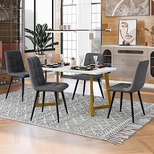 HOXINBLY Esstisch mit 4 stühlen, Esstisch Rechteckiger mit 117 cm Durchmesse und MDF Tischplatte, Küchentisch Set mit vergoldete Eisenbeine und Dunkelgrauer Leinen Esszimmerstuhl von HOXINBLY