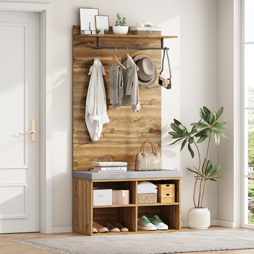 HOXINBLY Garderobenständer mit mit Spiegel und Schuhschrank, Flurgarderobe Multifunktion mit Kleiderstange, Oak 84x35x175 cm HOXINBLY Garderobenständer mit mit Spiegel und Schuhschrank, Flurgarderobe Multifunktion mit Kleiderstange, Oak 84x35x175 cm von HOXINBLY