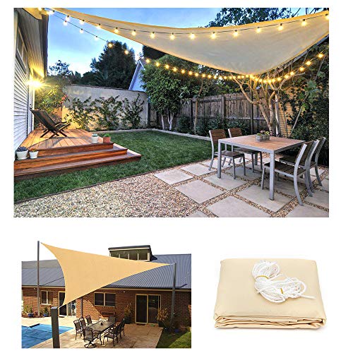 Dreieck Sonnensegel Sonnenschutz mit LED-Leuchten, Windschutz Wetterschutz Wasserabweisend 95% UV Schutz für Garten Balkon Outdoor Terrasse Camping Party, Beige,Beige,2x2x2m von HOXMOMA