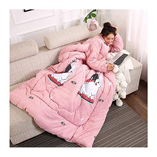 HOXMOMA Tragbare Decke für Erwachsene, verdickte Lazy Cape-Steppdecke mit Reißverschluss, Warmer Baumwollschlafsack mit Ärmeln, winddichter Umhang für das Büro zu Hause 59 * 79 in,Rosa von HOXMOMA